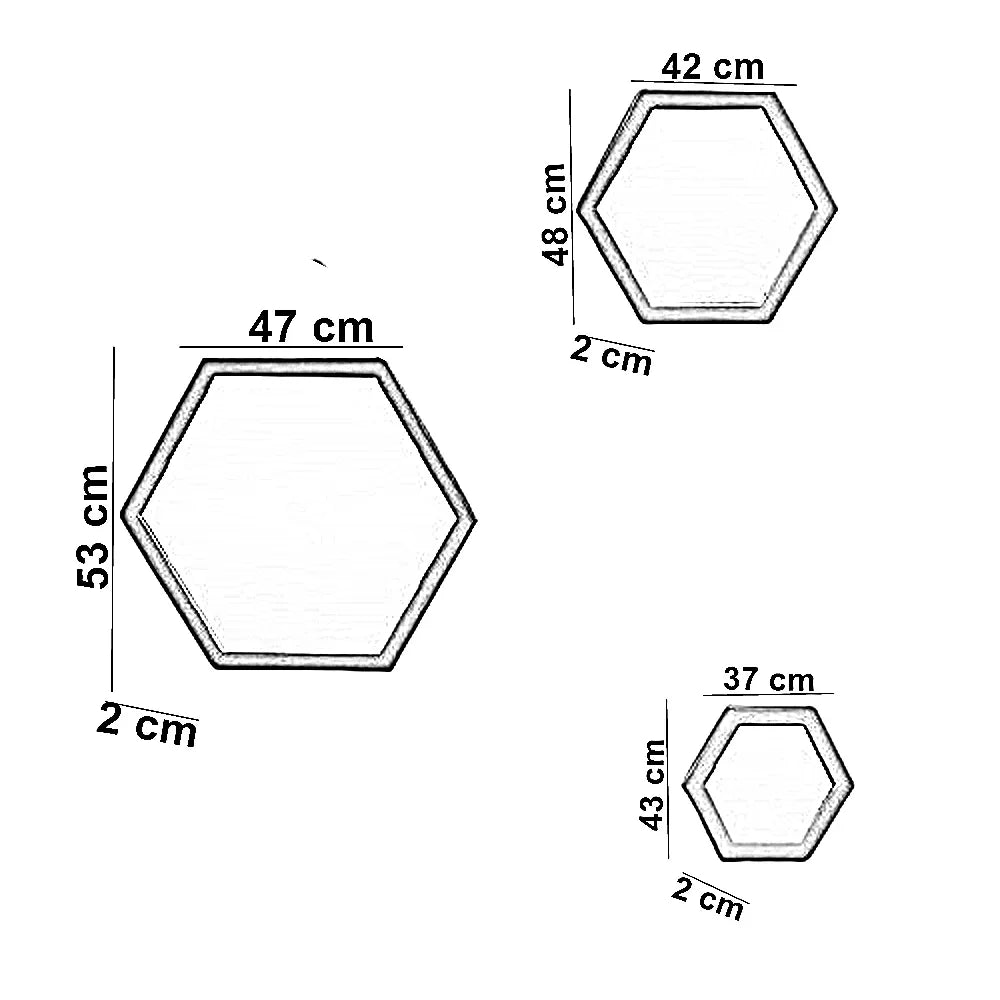 طقم مرايات حائط بإطار خشب ام دي اف، 3 قطع