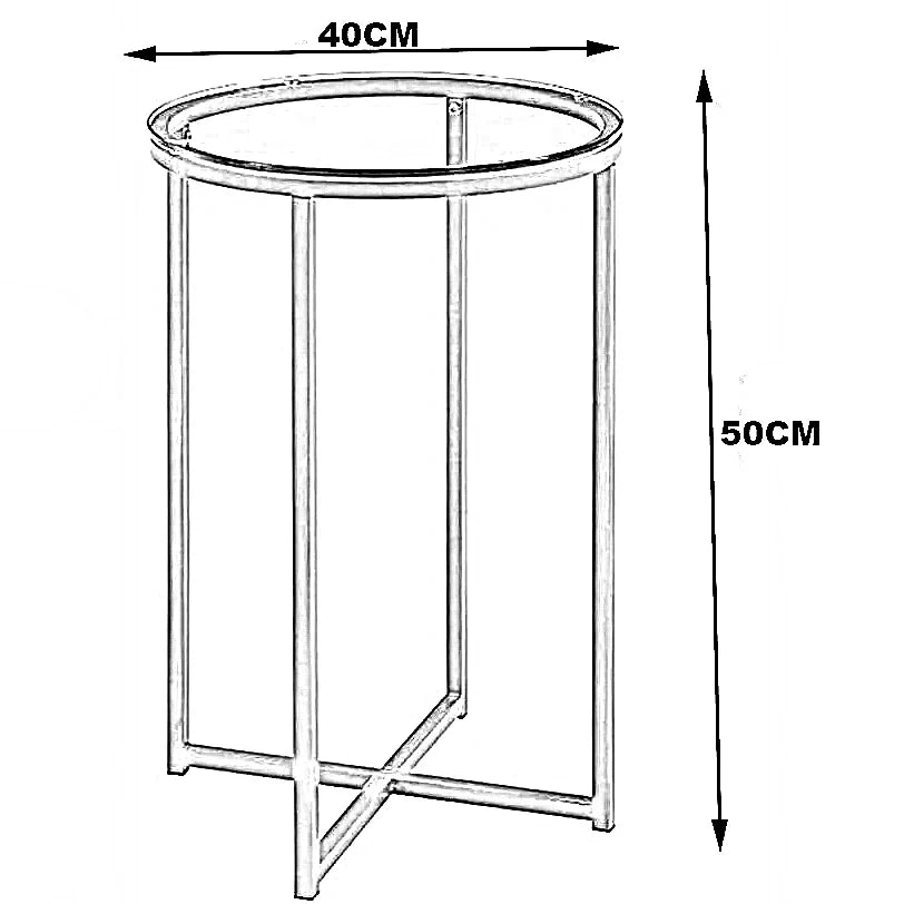ترابيزة جانبية ستيل بسطح زجاجي، 40*40*50 سم