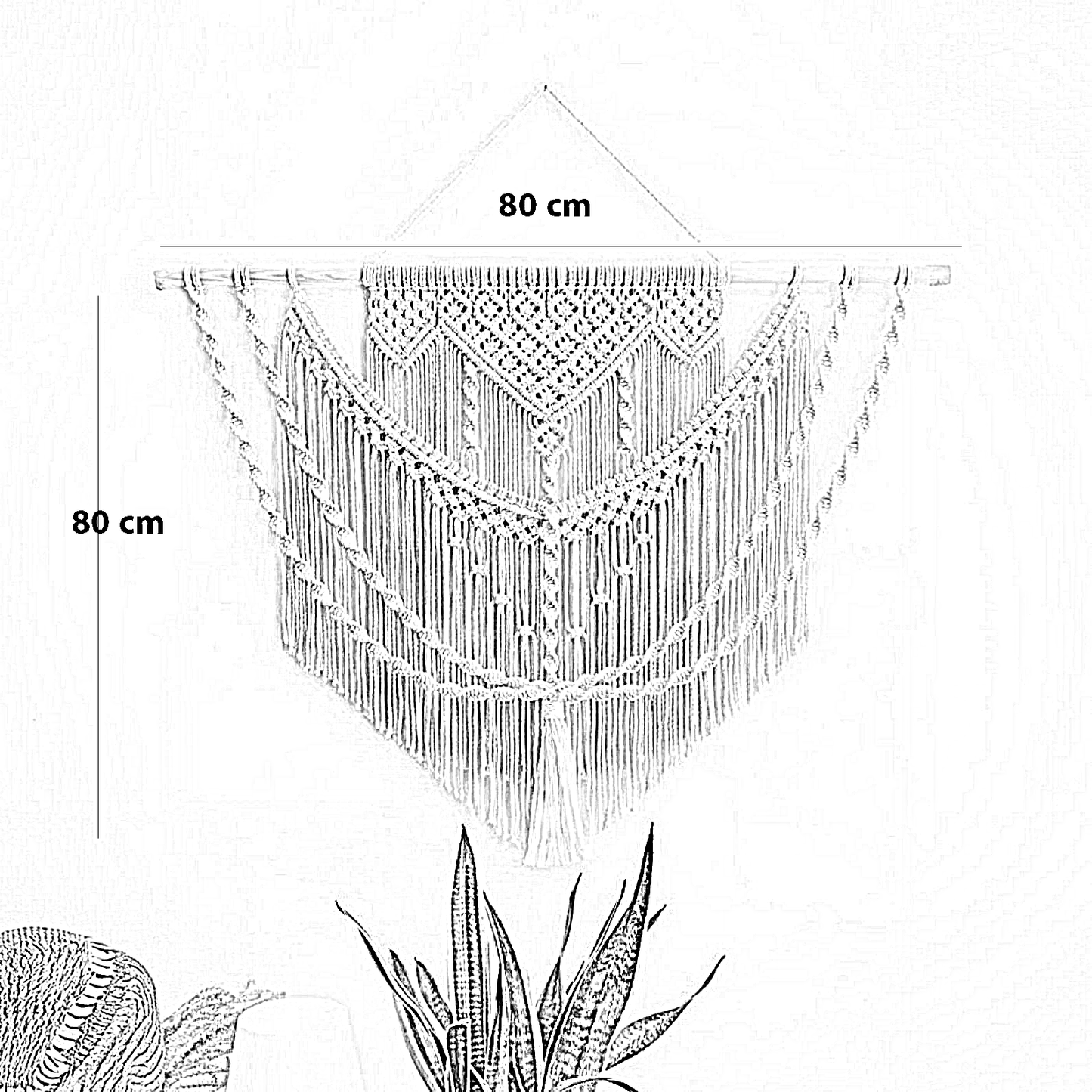 مكرمية حائط قطن وخشب طبيعي، 80*80 سم