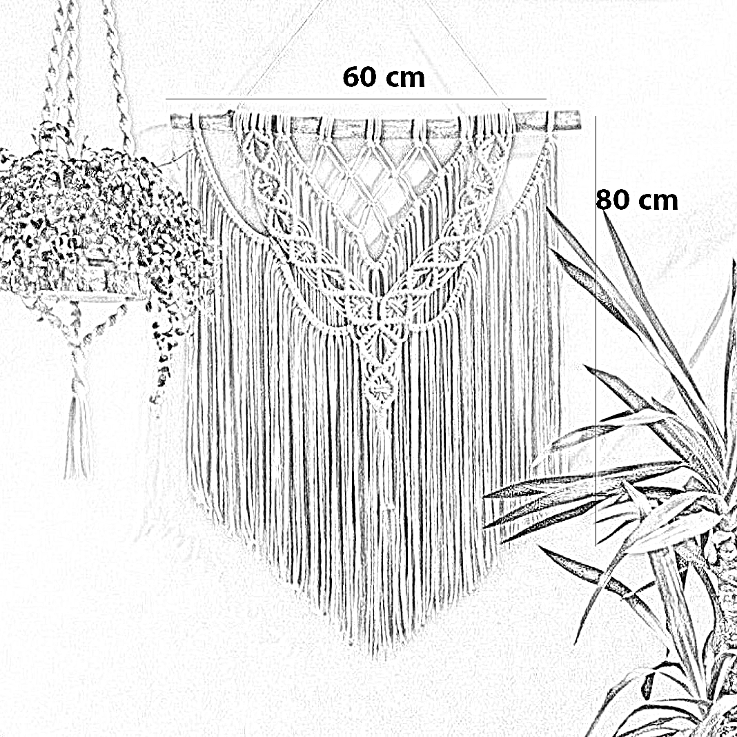 مكرمية حائط قطن وخشب طبيعي، 60*80 سم