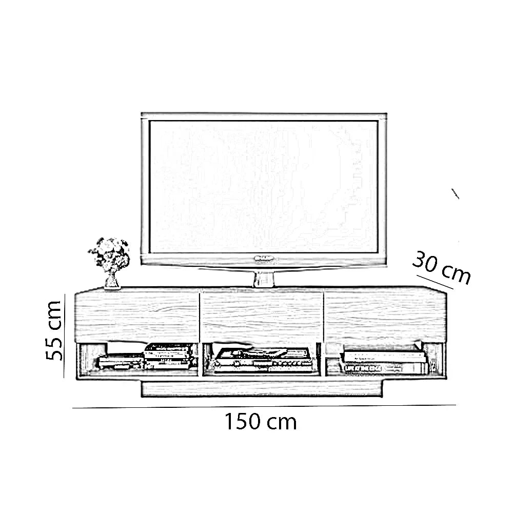 ترابيزة تليفزيون خشب ام دي اف، 150*30*55 سم