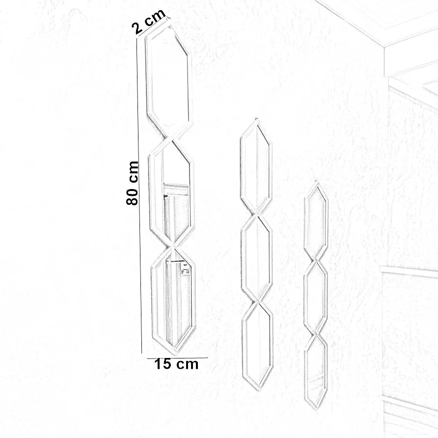 طقم مرايات ديكور حائط بإطار ام دي اف، 15*2*80 سم - 3 قطع