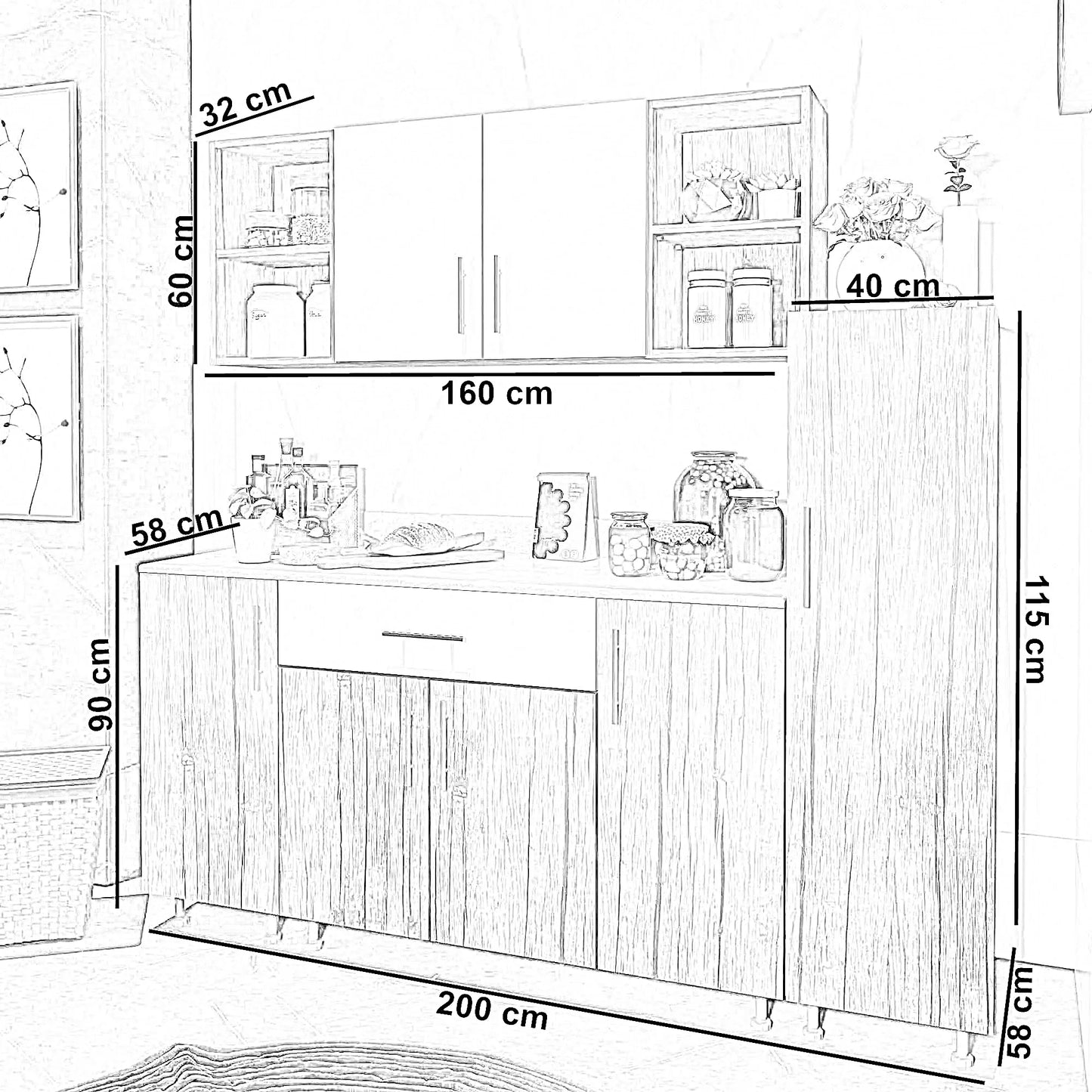 مطبخ خشب ام دي اف، 3 قطع