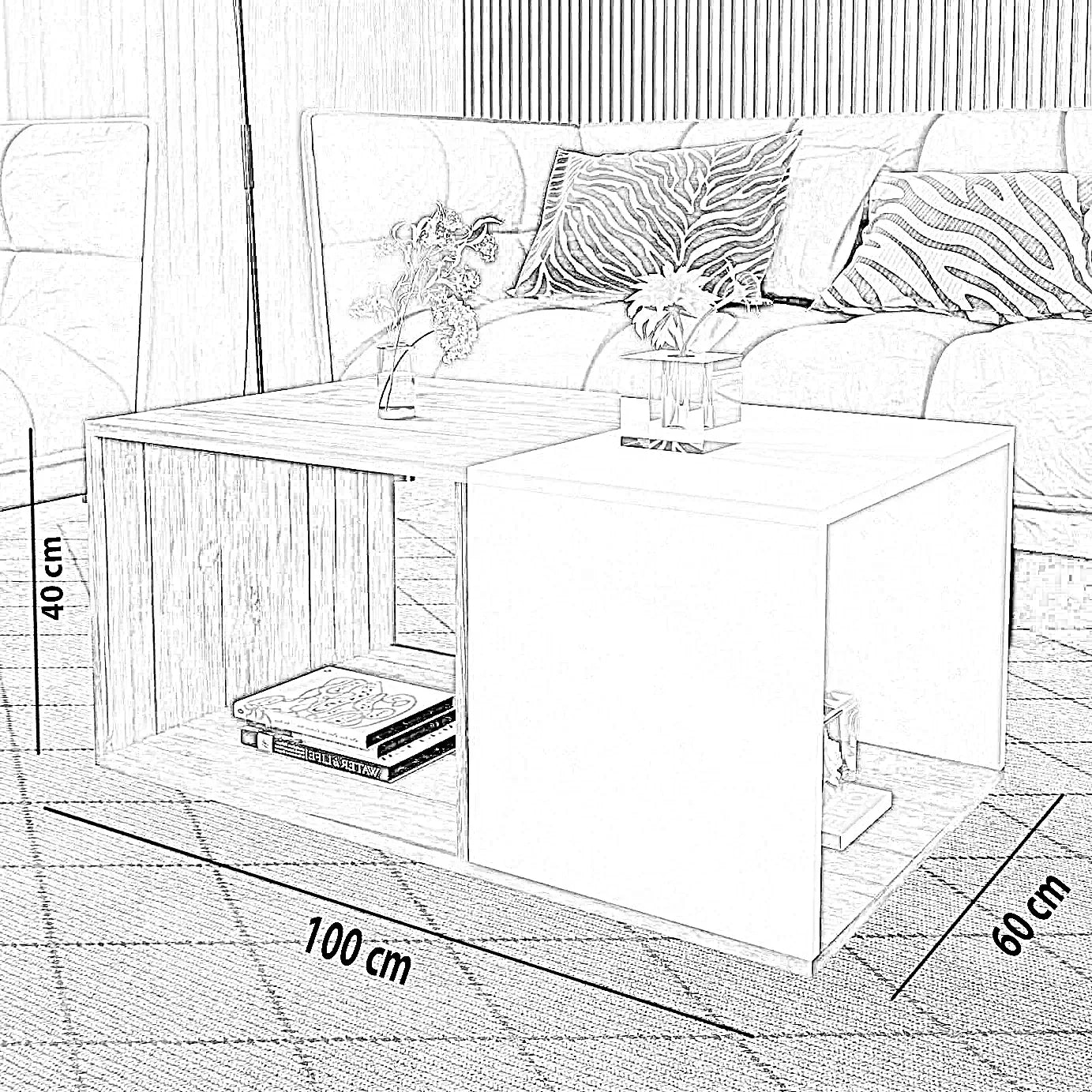 ترابيزة قهوة ام دي اف، 100*60*40 سم