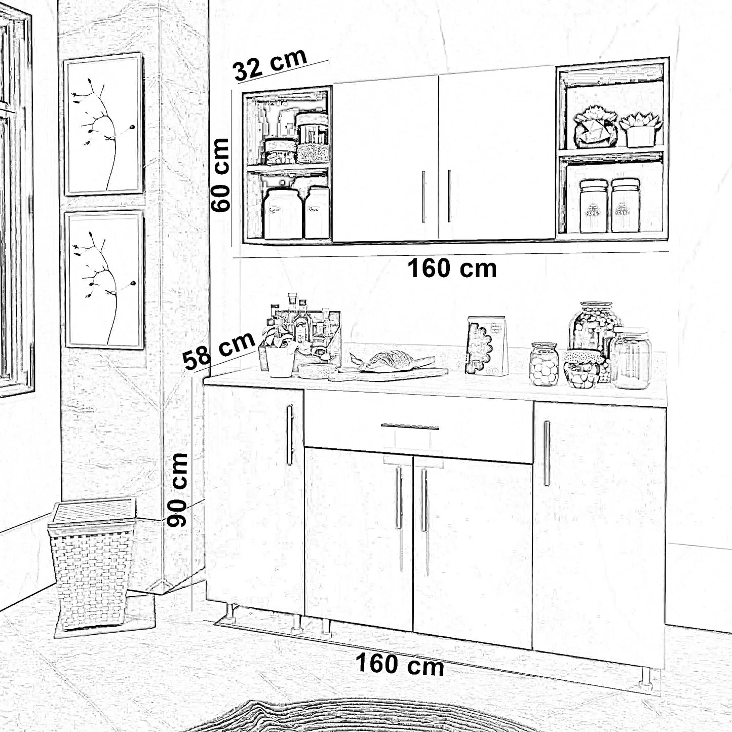 مطبخ خشب ام دي اف، قطعتين