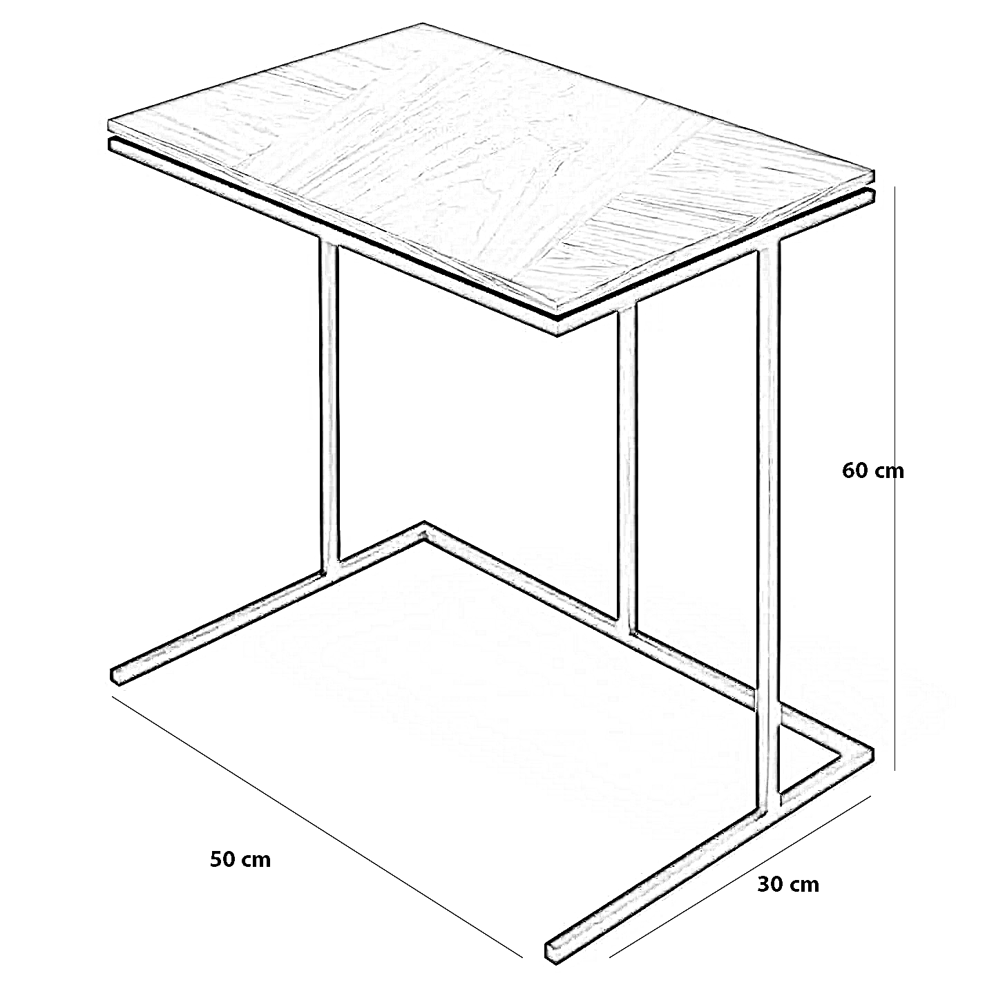 ترابيزة جانبية ام دي اف و ستيل، 50*30*60 سم