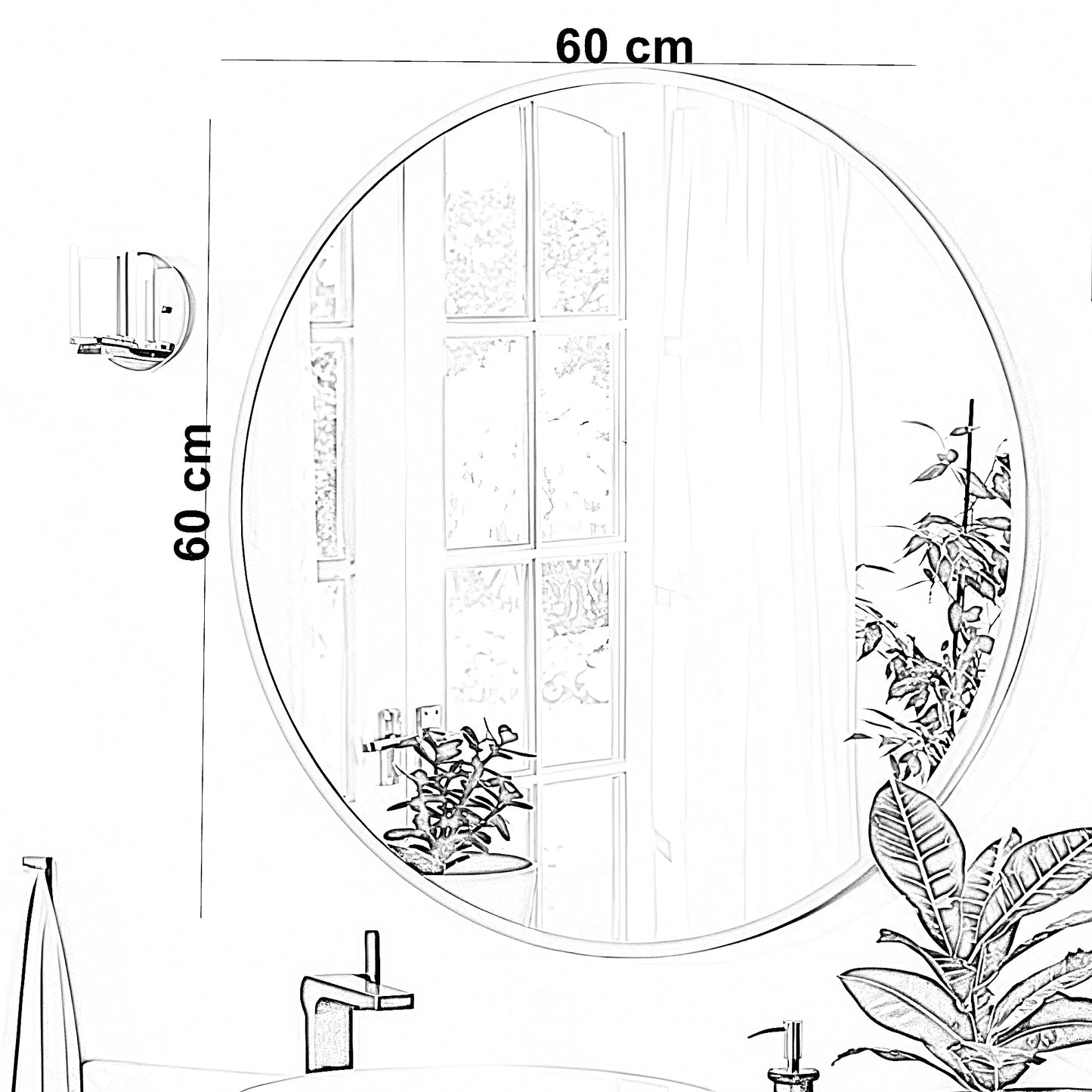 مرايا حائط بإطار خشب ام دي اف، 60*60 سم