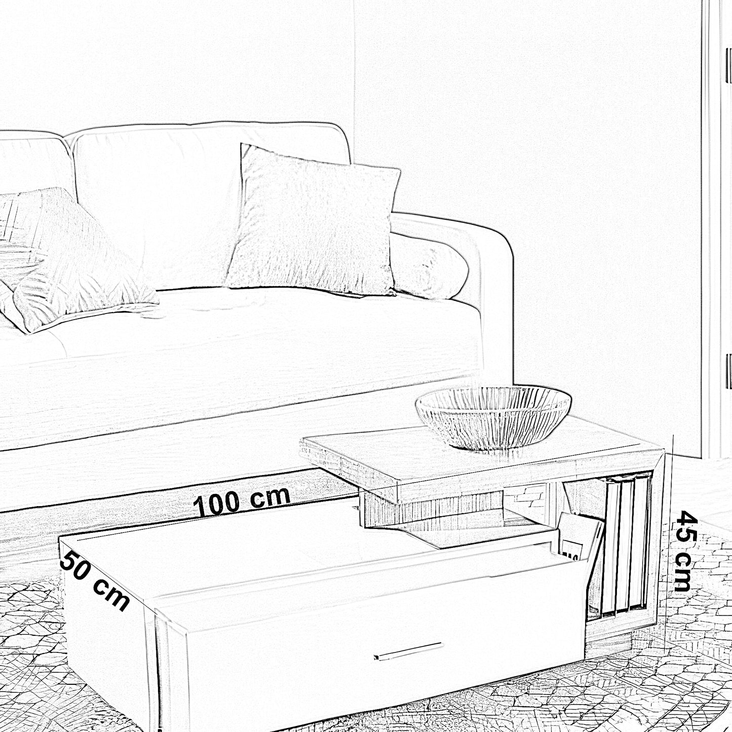 ترابيزة قهوة خشب ام دي اف أسباني، 100*50*45 سم