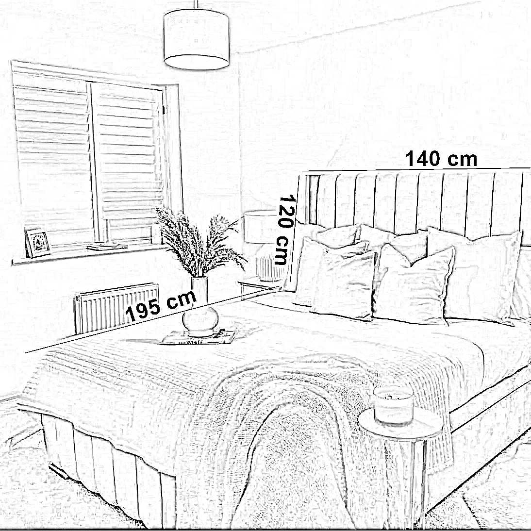 سرير كوين خشب كونتر طبيعي، 140*195*120 سم