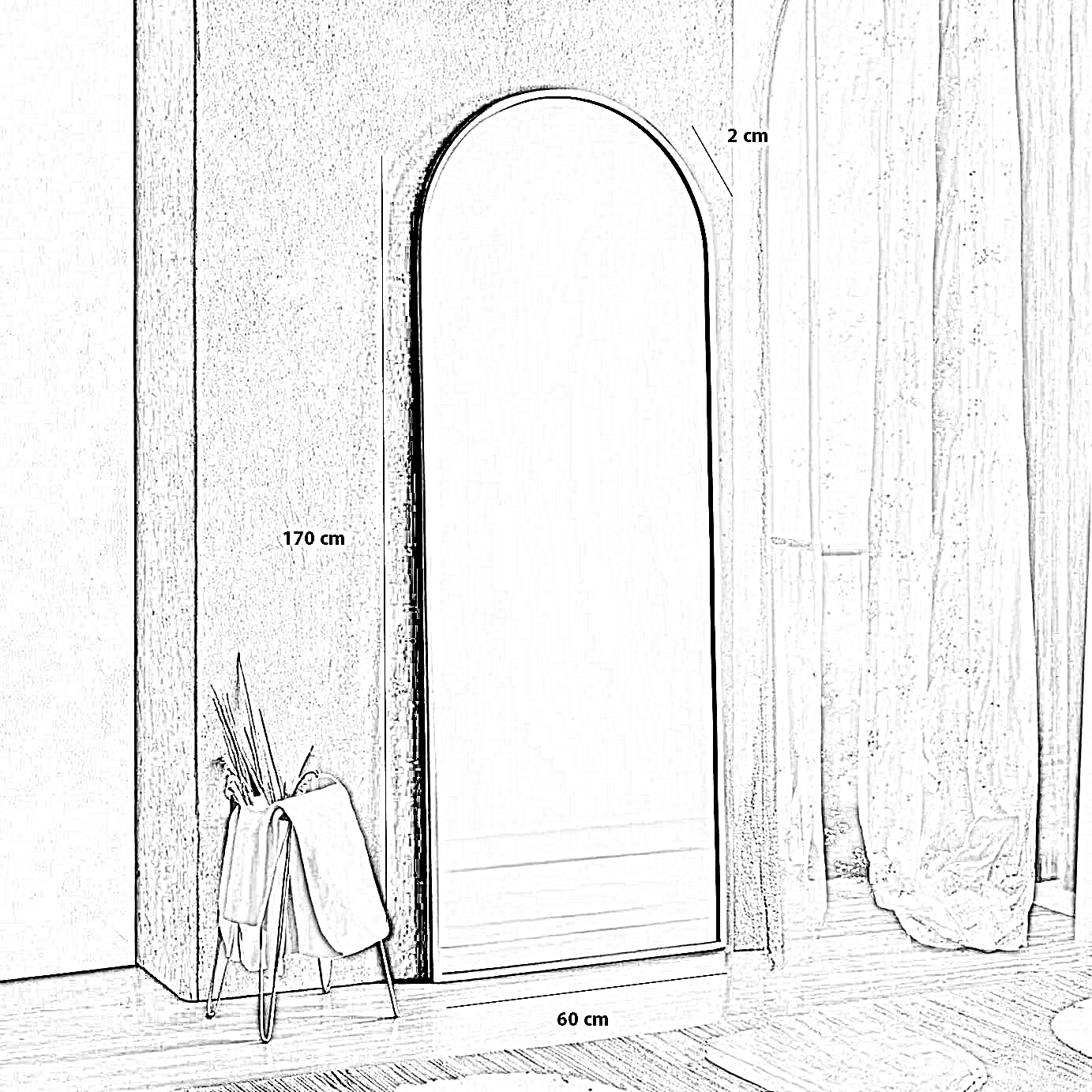 مرايا بإطار خشب ام دي اف، 60*2*170 سم