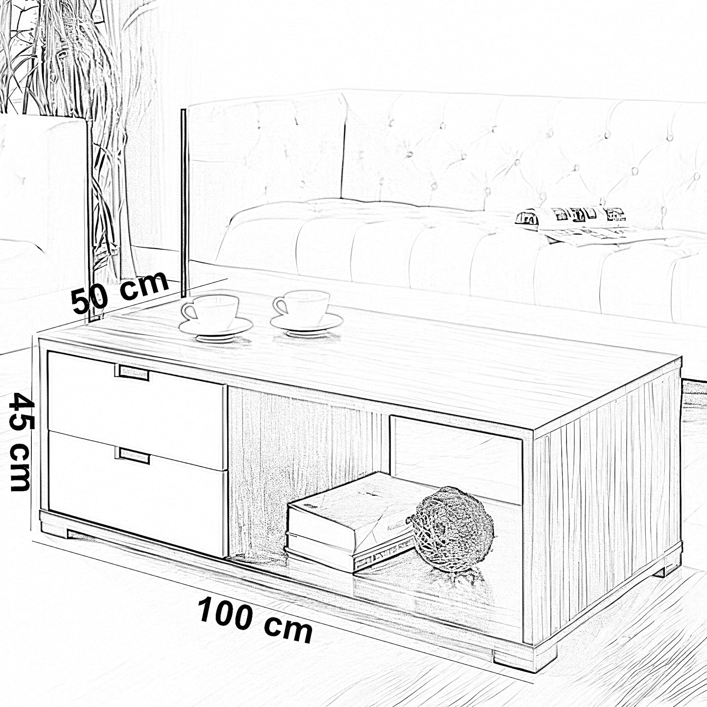 ترابيزة قهوة خشب ام دي اف أسباني، 100*50*45 سم