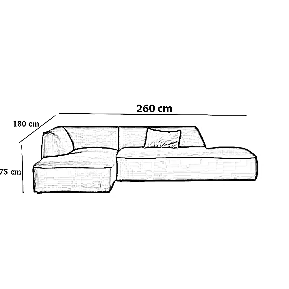 ركنة كتان خشب زان، 260*180*75 سم