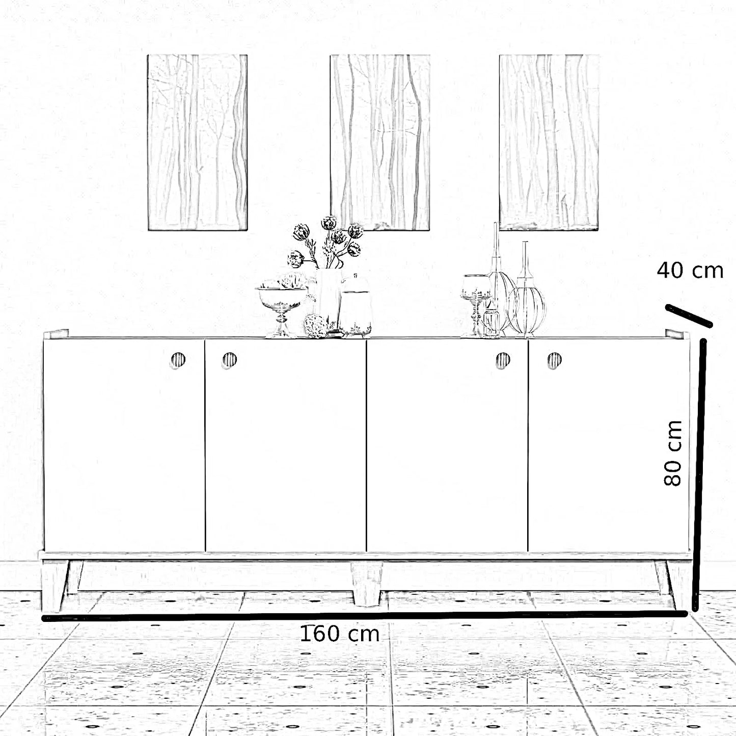 بوفيه ام دي اف، 160*40*80 سم