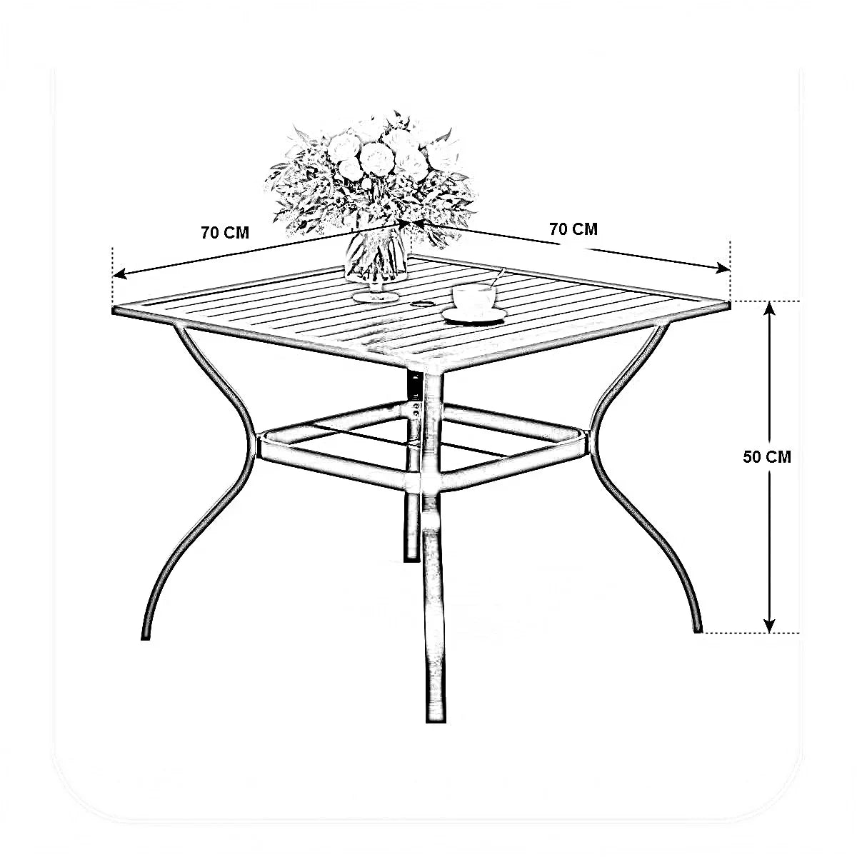 ترابيزة خارجية ستيل وام دي اف، 70*70*50 سم