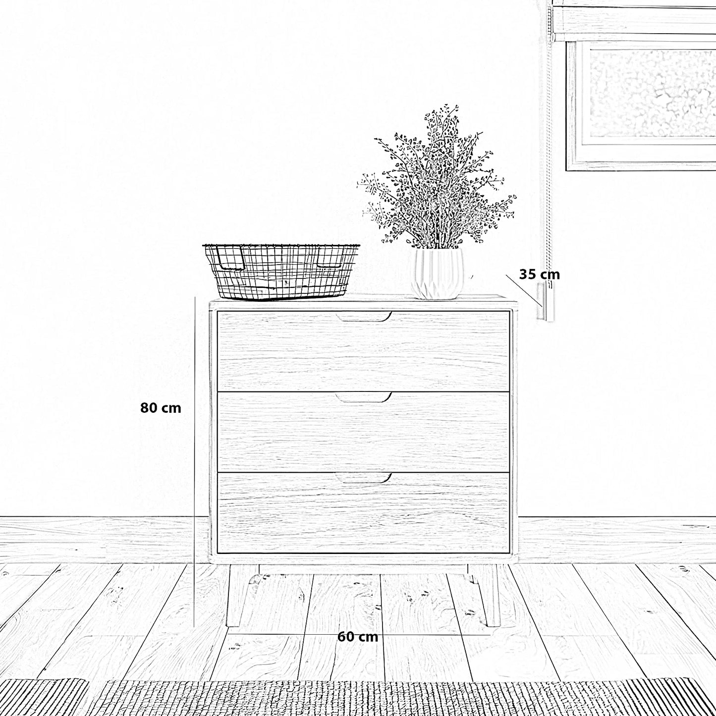 وحدة أدراج خشب كونتر و موسكي، 60*35*80 سم