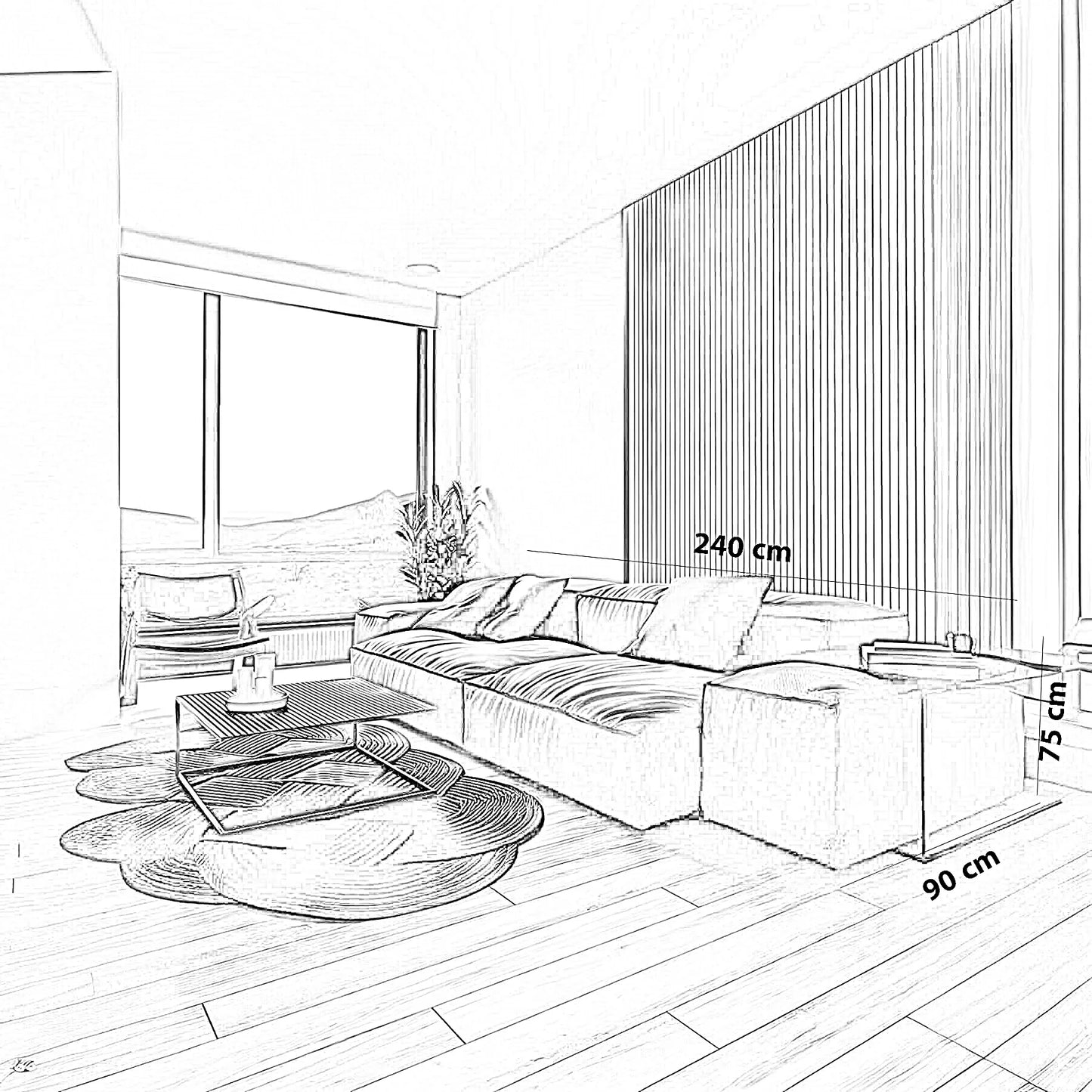 كنبة خشب زان، 240*90*75 سم