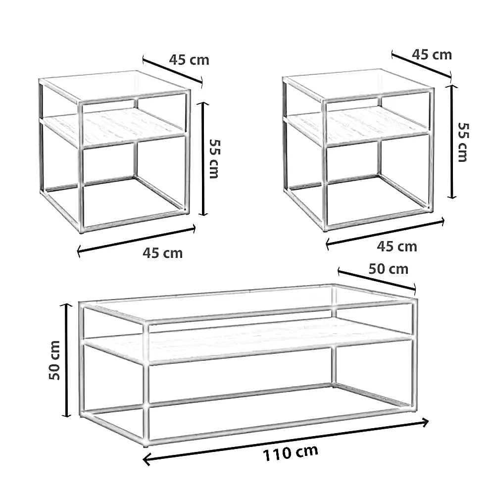 طقم ترابيزة قهوة مع ترابيزات جانبية ستيل ، 3 قطع
