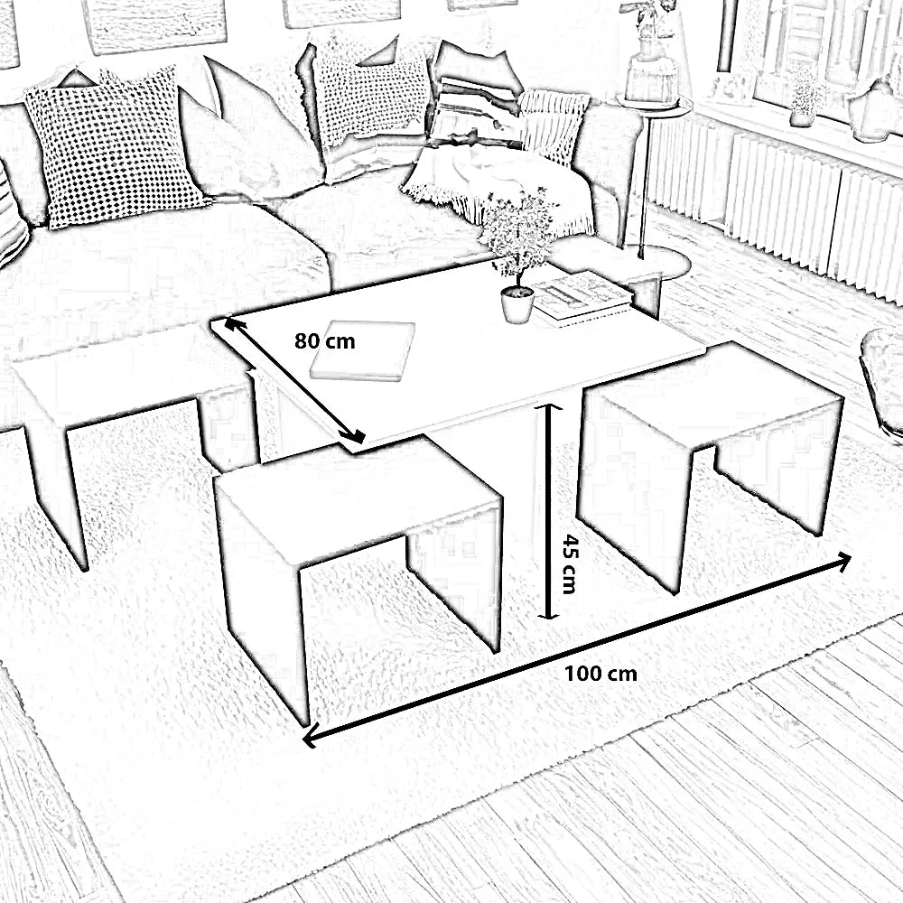 ترابيزة ام دي اف قابلة للتعديل، 5 قطع - 100*80*45 سم