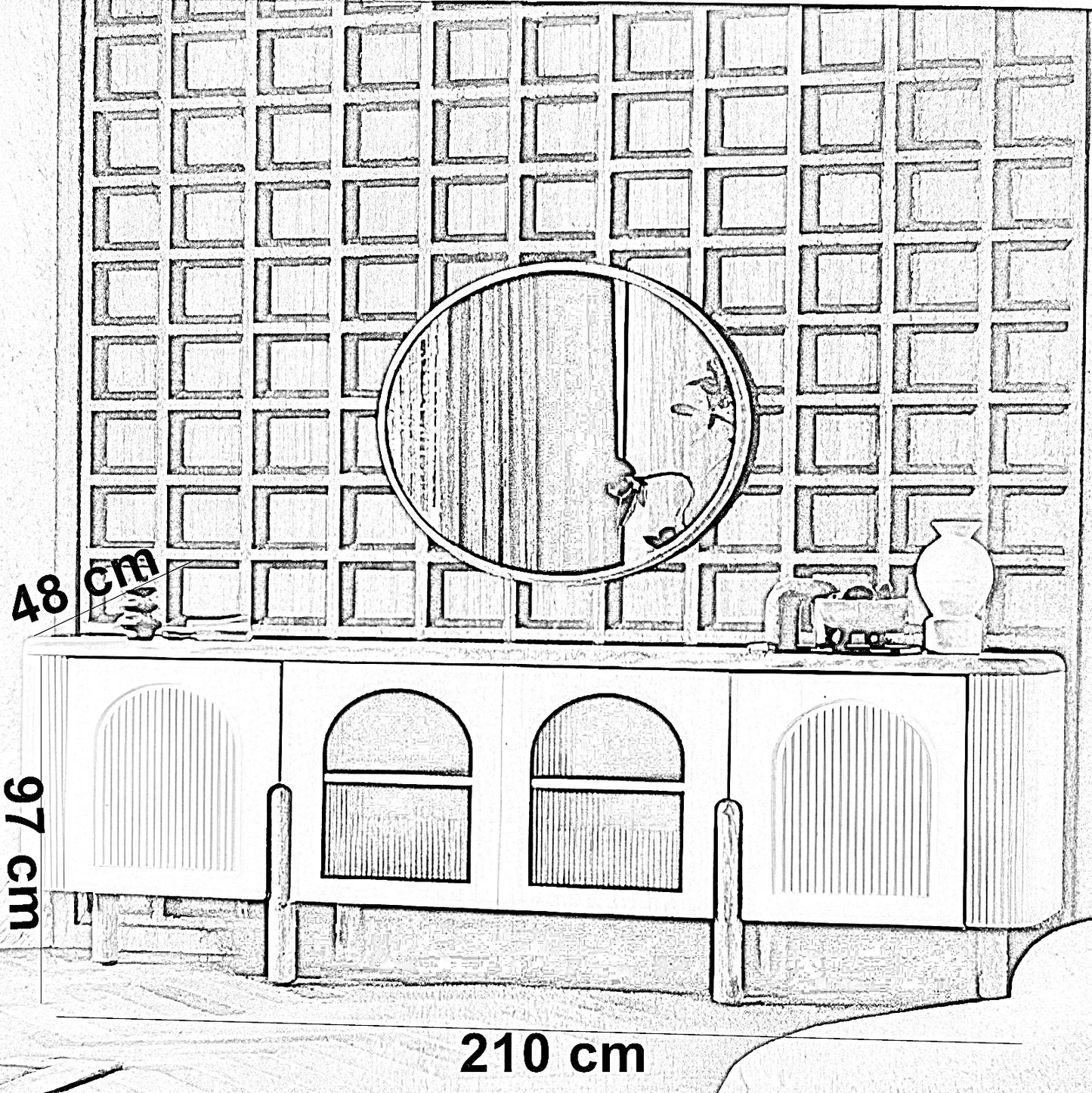 بوفيه خشب زان و كونتر، 210*48*97 سم