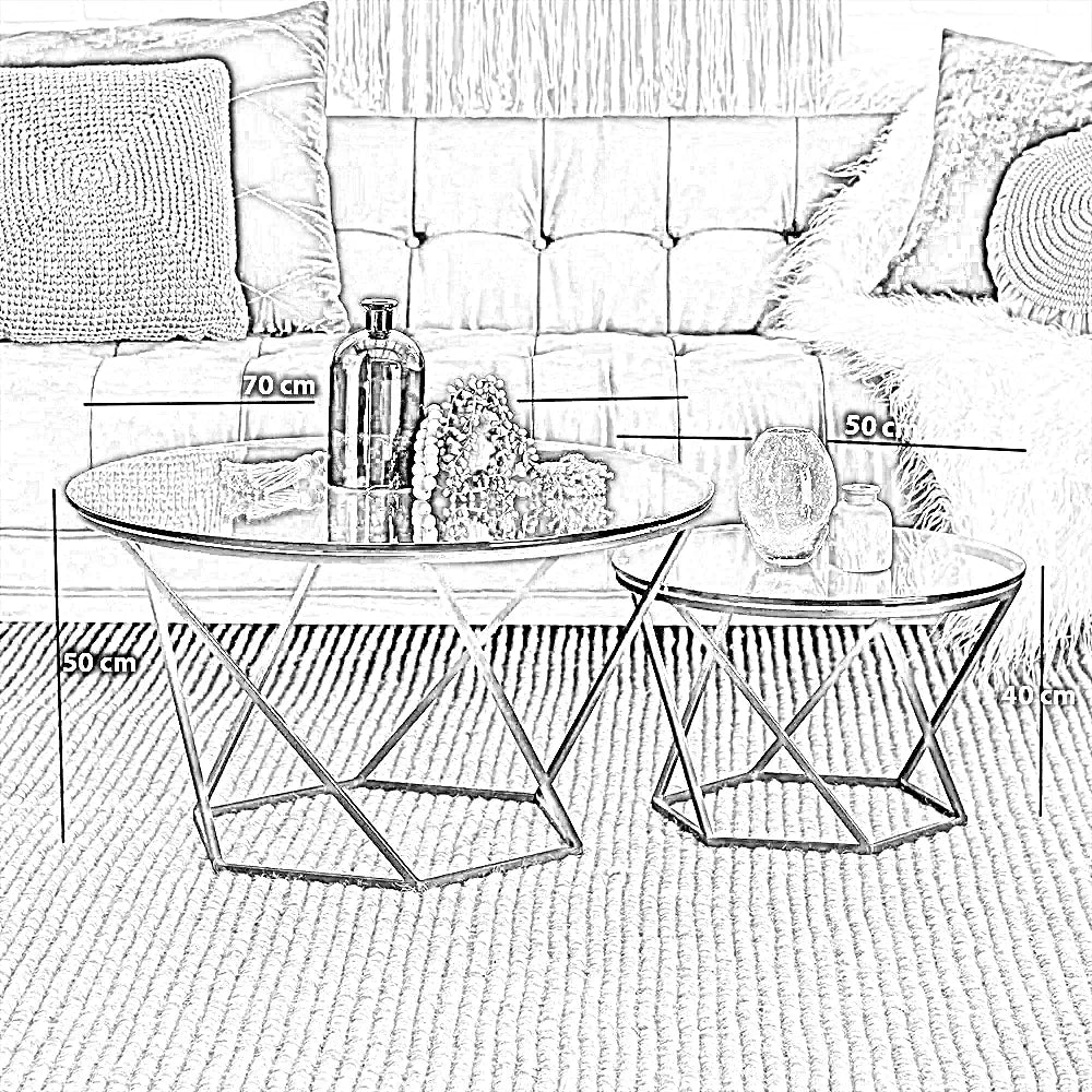 طقم ترابيزات قهوة متداخلة ستيل بسطح زجاج، قطعتين