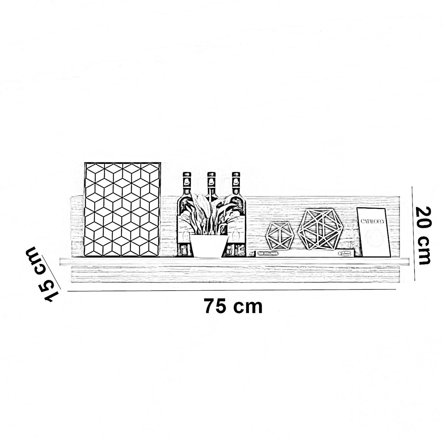 رف حائط ام دي اف، 75*15*20 سم
