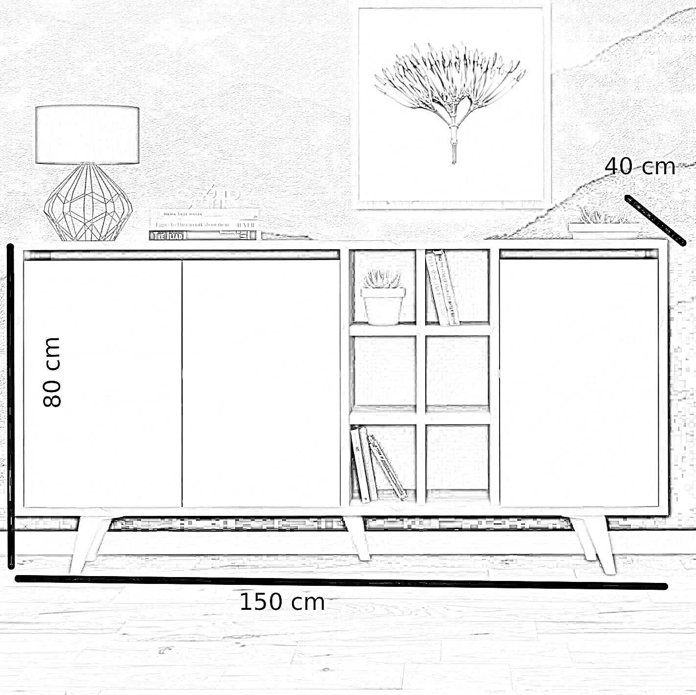 بوفيه ام دي اف، 150*40*80 سم