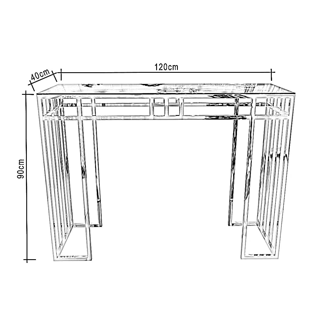 كونسول ستيل بسطح زجاج، 120*40*90 سم