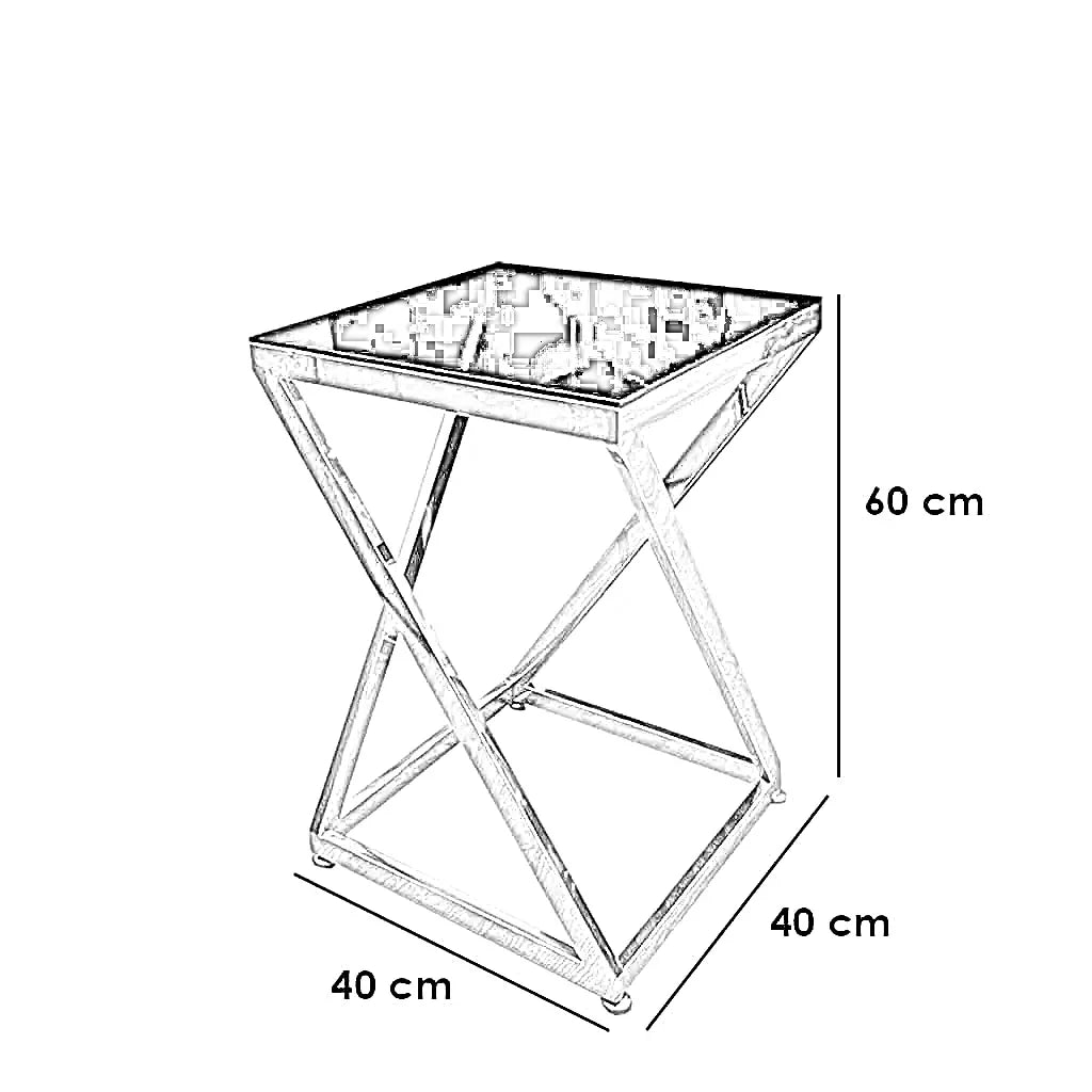 ترابيزة جانبية ستيل بسطح زجاج، 40*40*60 سم