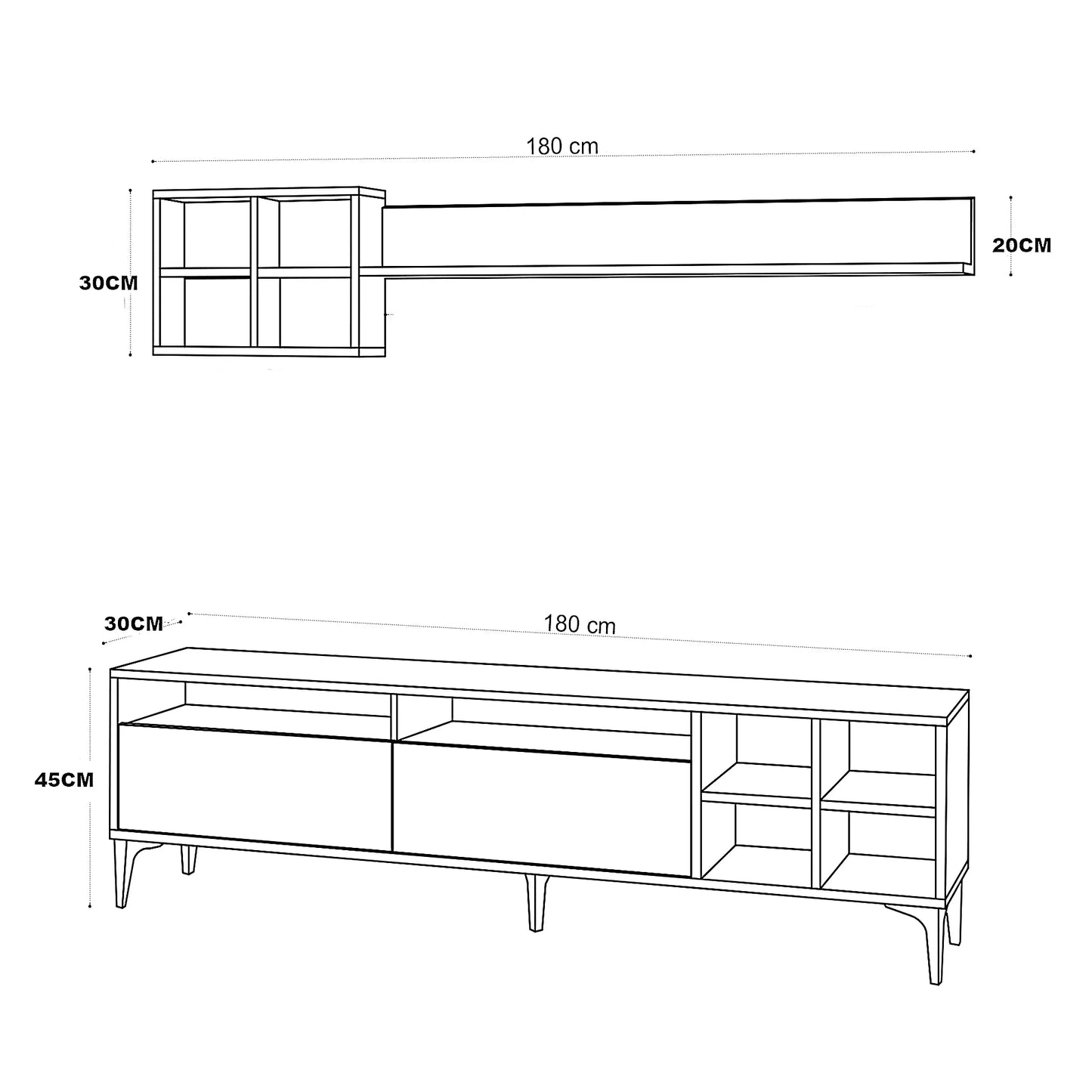 ترابيزة تليفزيون ام دي اف، قطعتين