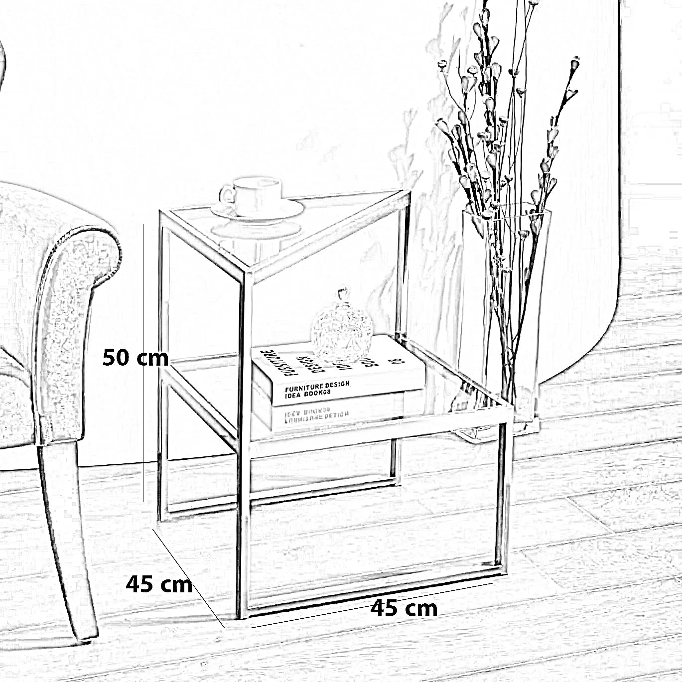 ترابيزة جانبية ستيل بسطح زجاج، 45*45*55 سم