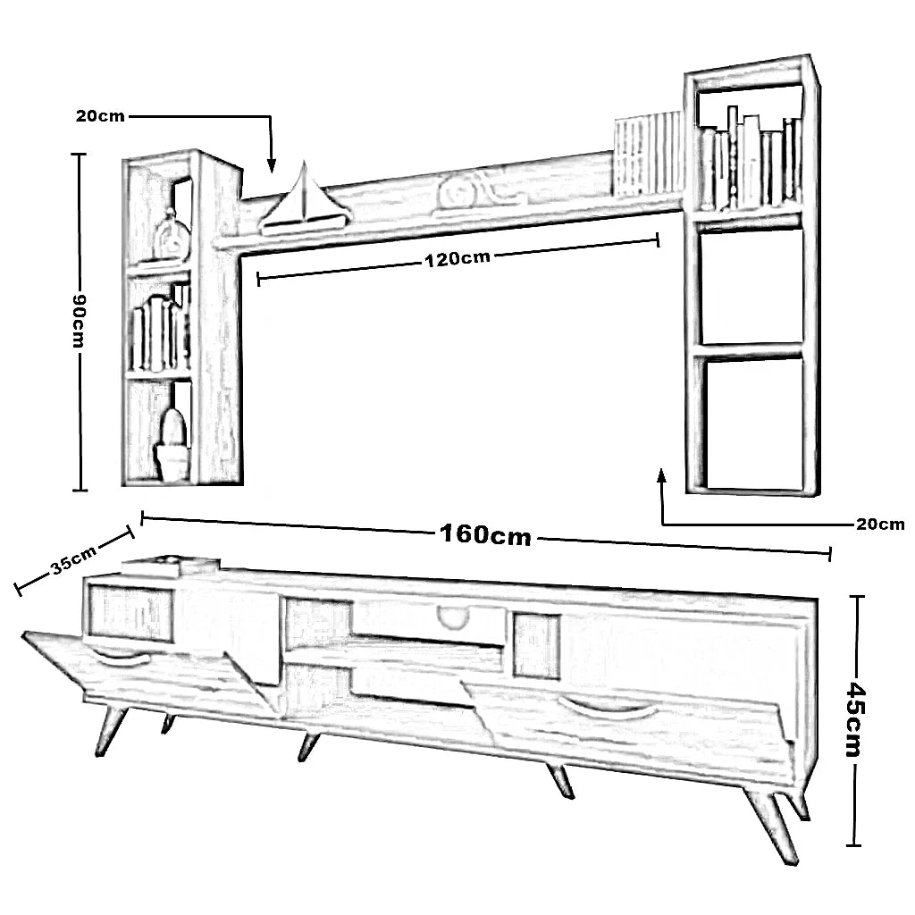 ترابيزة تليفزيون ام دي اف، 3 قطع - 160*35*45 سم