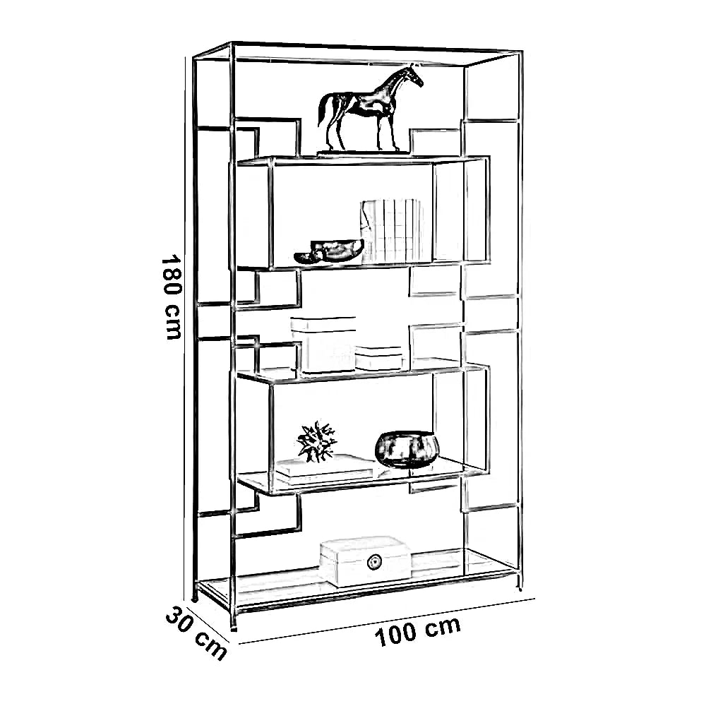 وحدة أرفف ستيل و زجاج، 100*30*180 سم