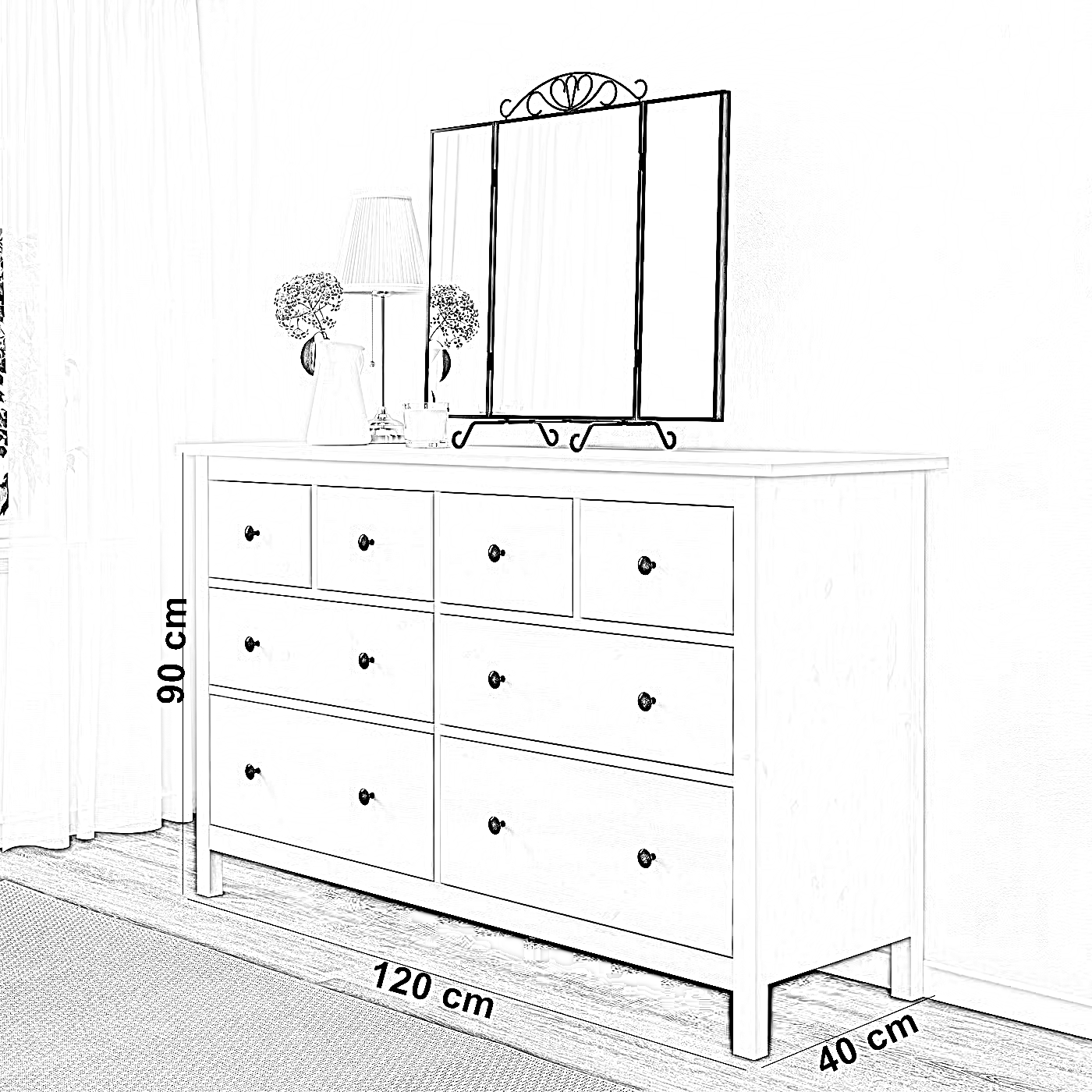 وحدة أدراج خشب ام دي اف، 120*40*90 سم