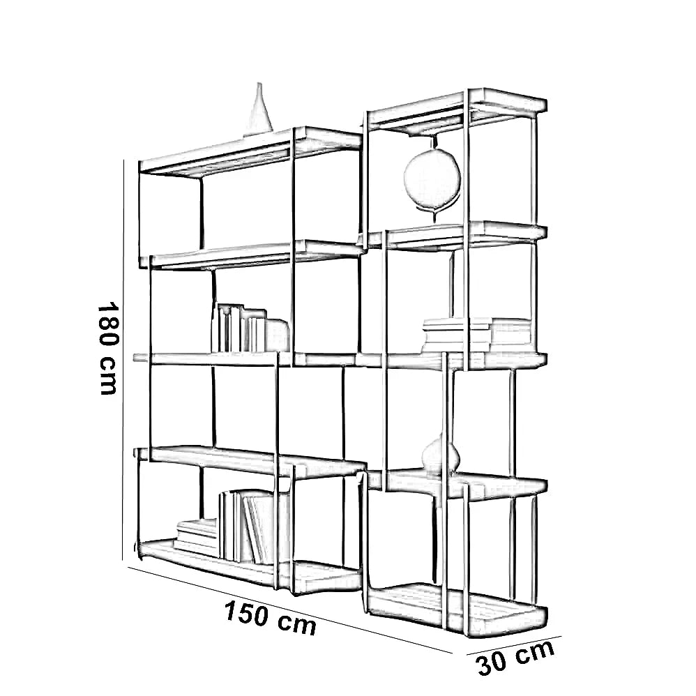 وحدة أرفف ستيل و ام دي اف، 150*30*180 سم - قطعتين