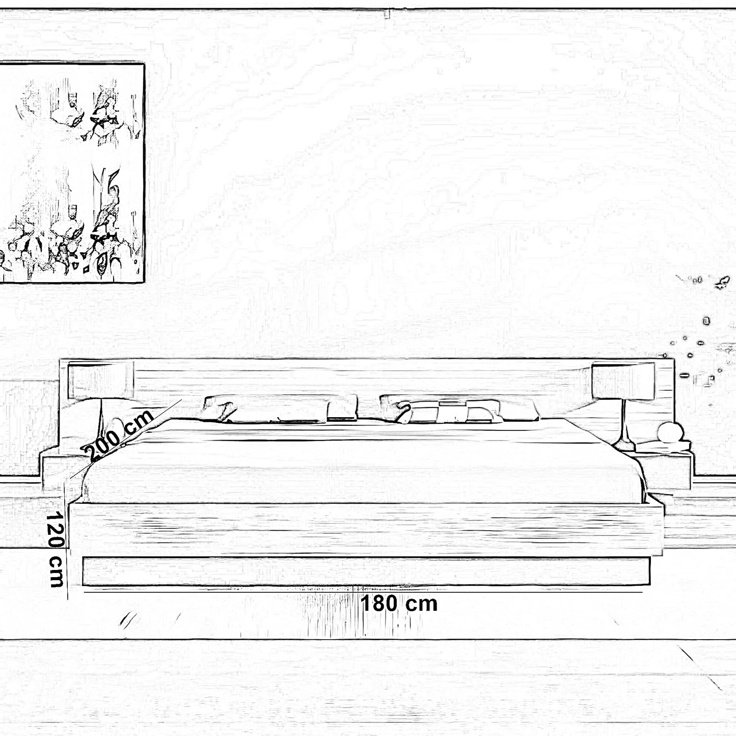 سرير سوبر كينج خشب كونتر مع 2 كومود، 180*200*120 سم