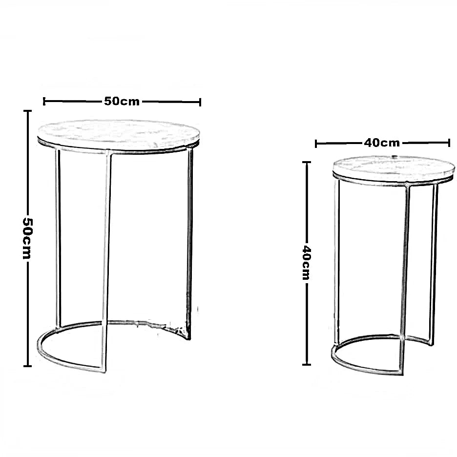طقم ترابيزات جانبية متداخلة ستيل بسطح رخام، قطعتين