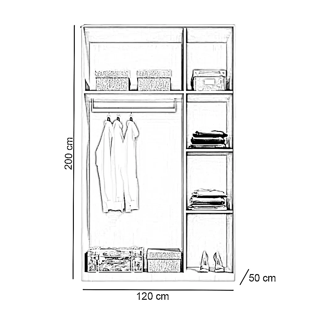 دولاب خشب ام دي اف، 120*50*200 سم