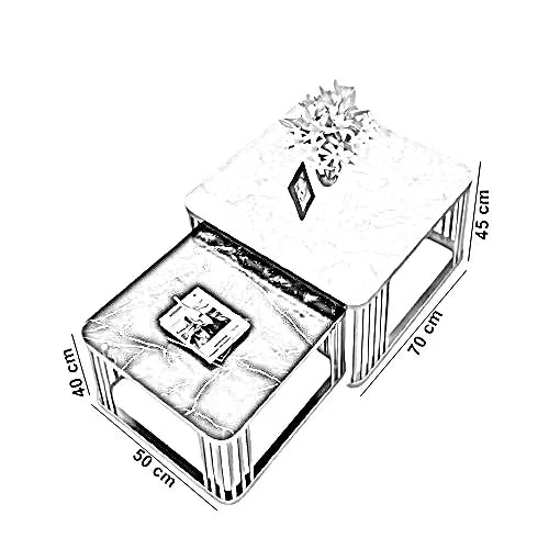طقم ترابيزات قهوة متداخلة معدن بسطح رخام، قطعتين