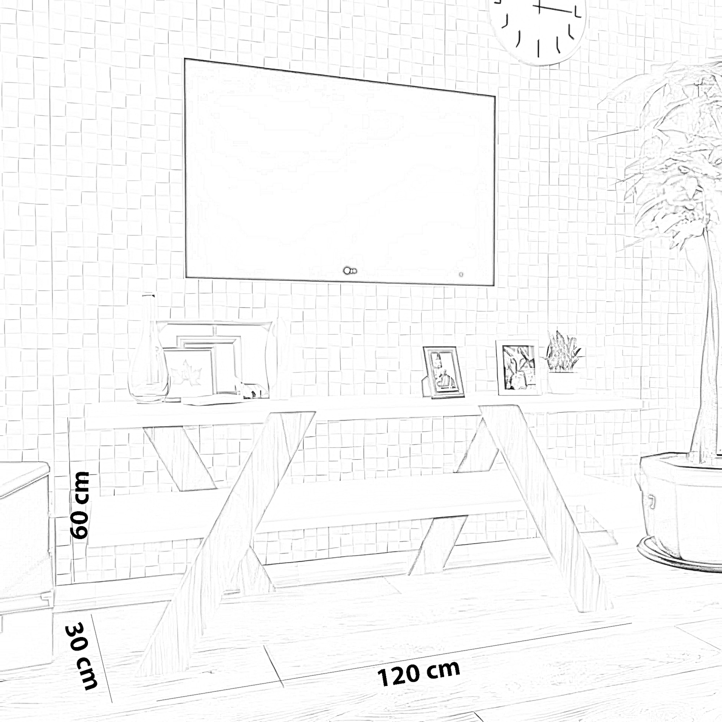 ترابيزة تليفزيون ام دي اف، 120*30*60 سم