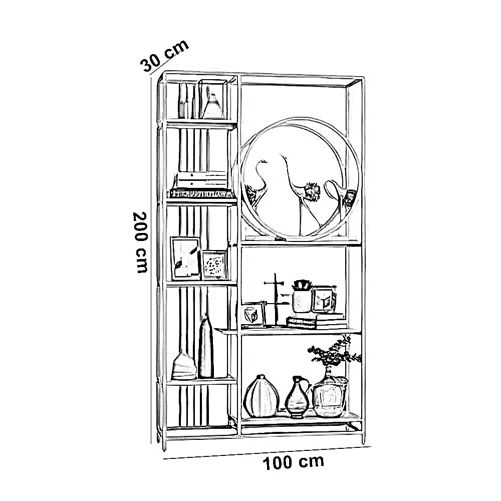 وحدة أرفف ستيل و ام دي اف، 100*30*200 سم