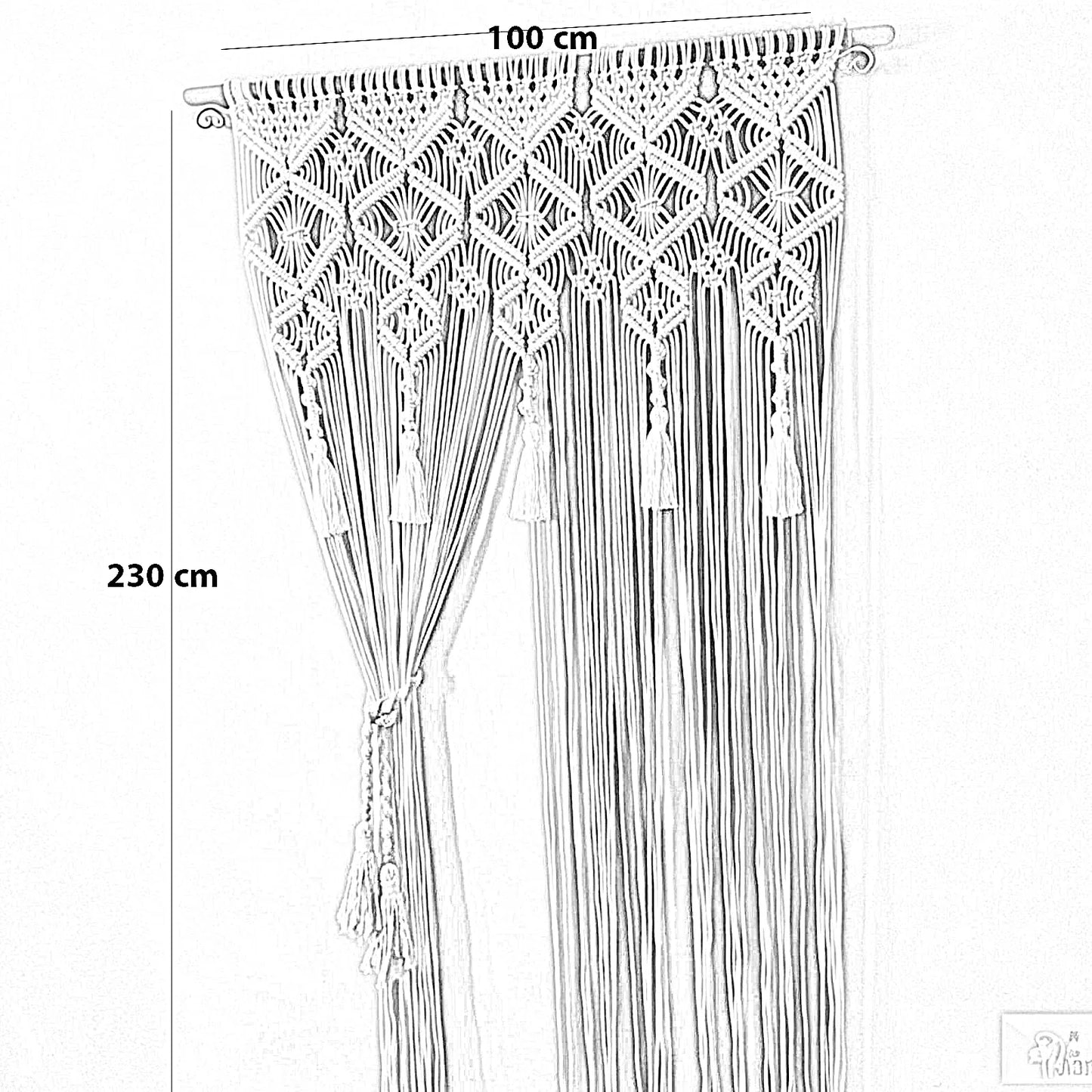 ستارة مكرمية قطن وخشب طبيعي، 100*230 سم