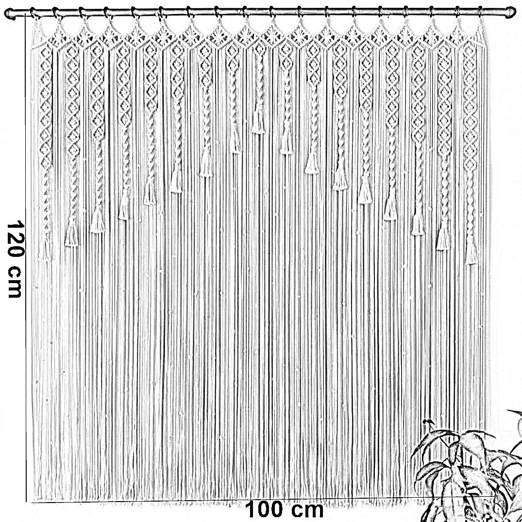 ستارة مكرمية خشب موسكي و قطن، 100*120 سم