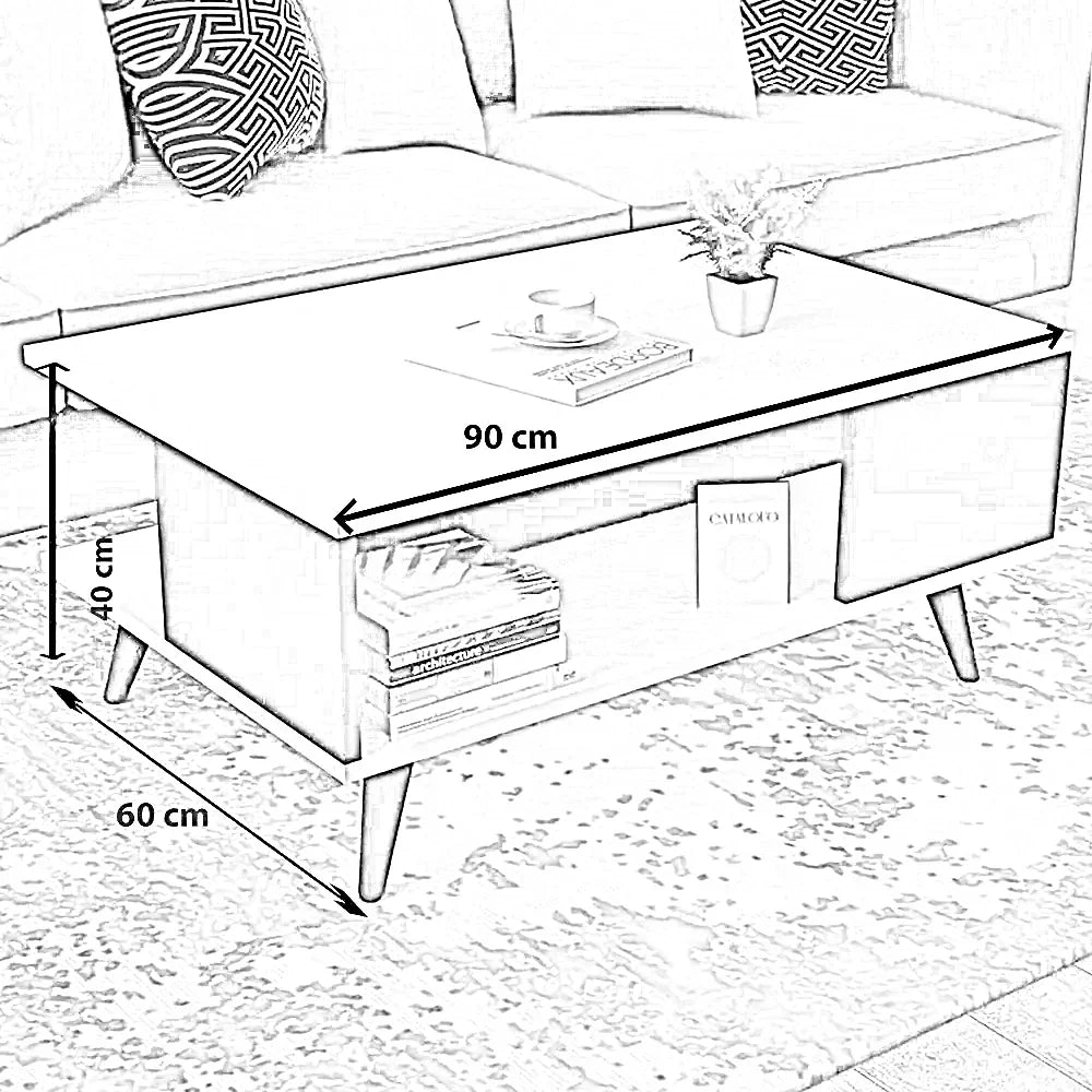 ترابيزة قهوة ام دي اف، 90*60*40 سم