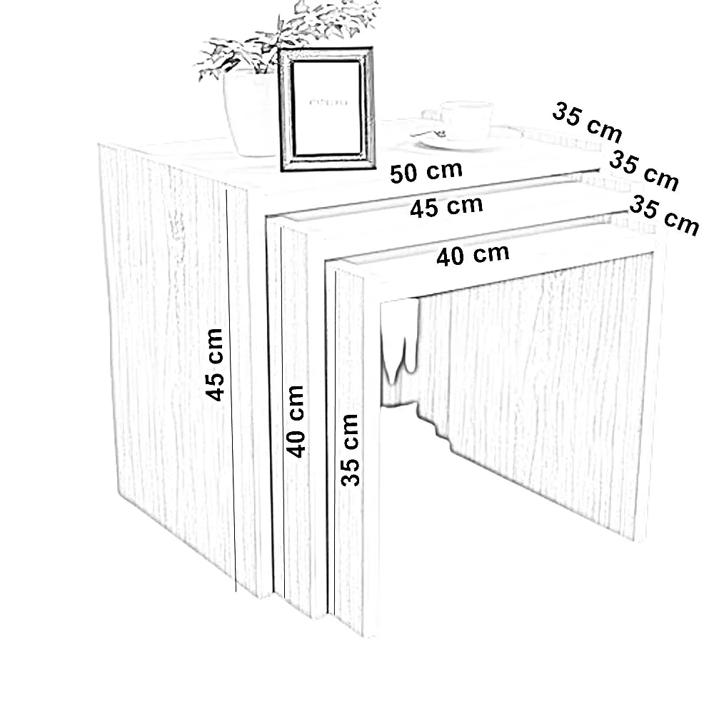 طقم ترابيزات جانبية متداخلة ام دي اف، 3 قطع