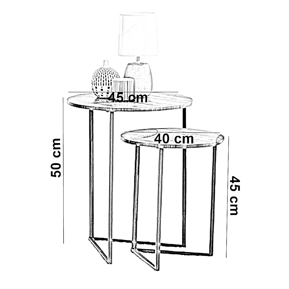 طقم ترابيزات جانبية متداخلة ستيل وام دي اف، قطعتين