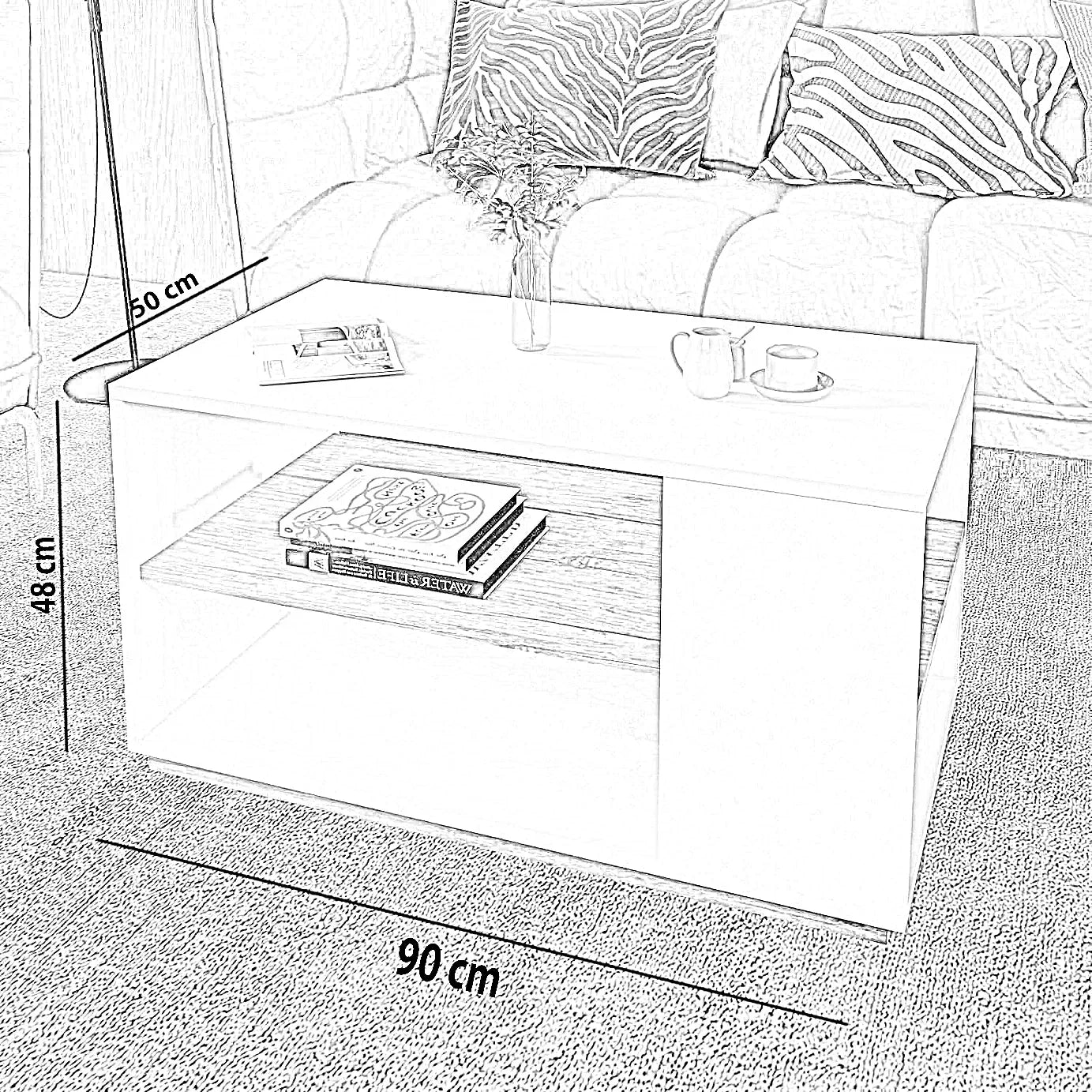 ترابيزة قهوة ام دي اف، 90*50*48 سم