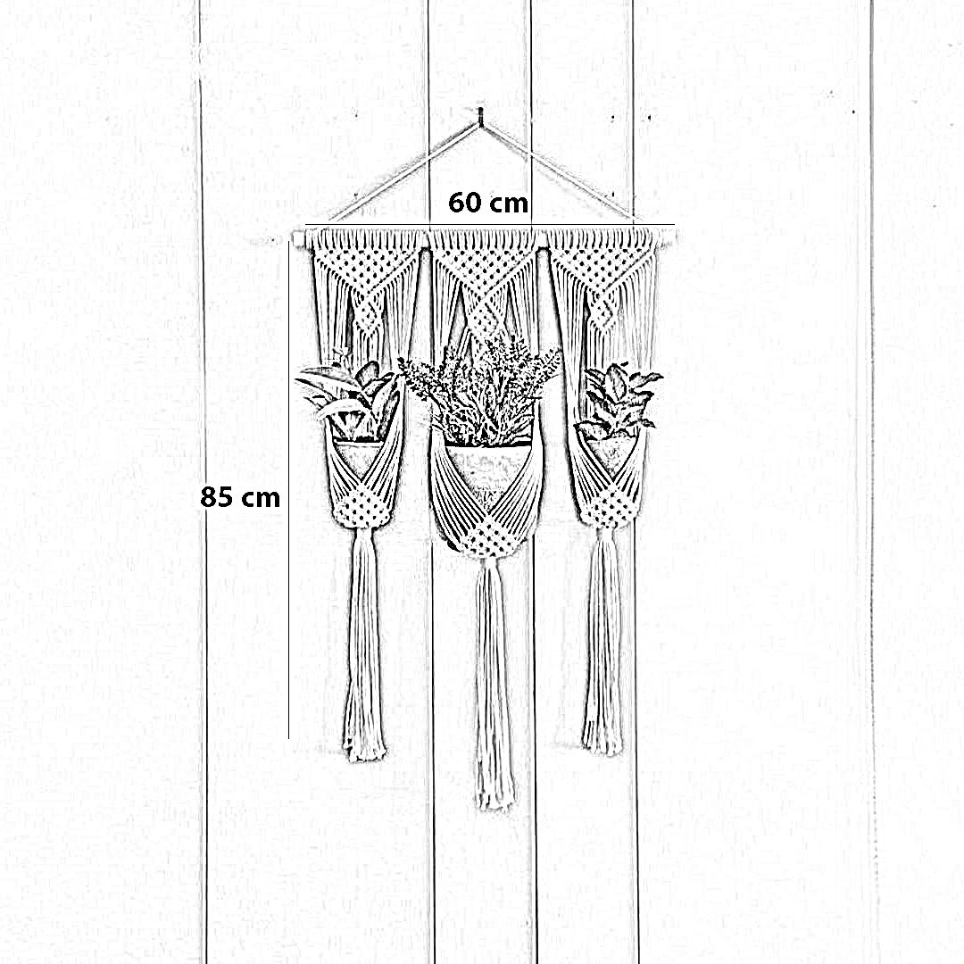 مكرمية حامل أواني زرع قطن و موسكي، 60*85 سم