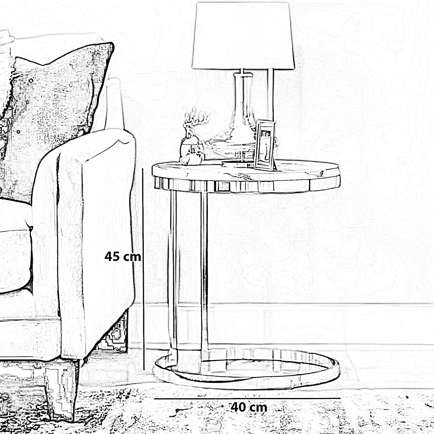 ترابيزة جانبية ستيل بسطح رخام، 40*45 سم