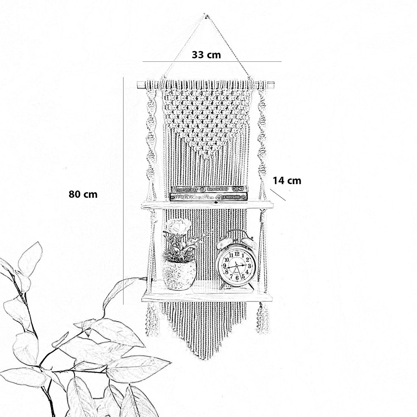 وحدة أرفف مكرمية قطن و خشب موسكي، 33*14*80 سم