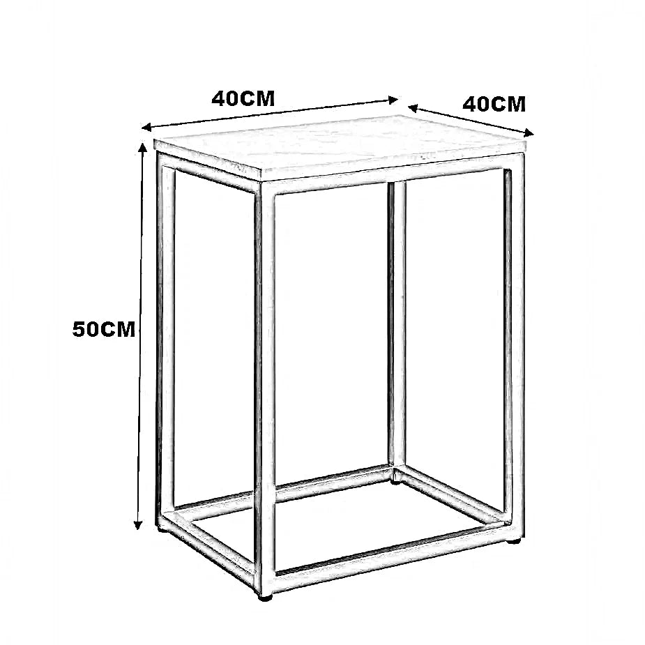 ترابيزة جانبية ستيل بسطح رخام، 40*40*50 سم